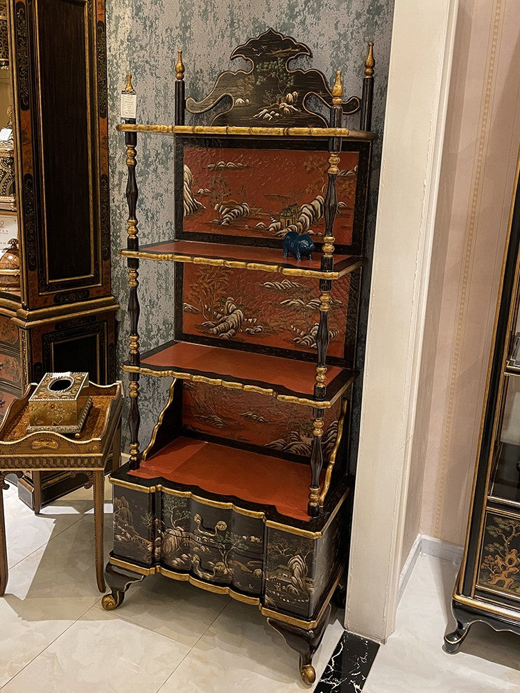 French-Style Decorative Display Shelf with Artistic Hand-Painted Finish