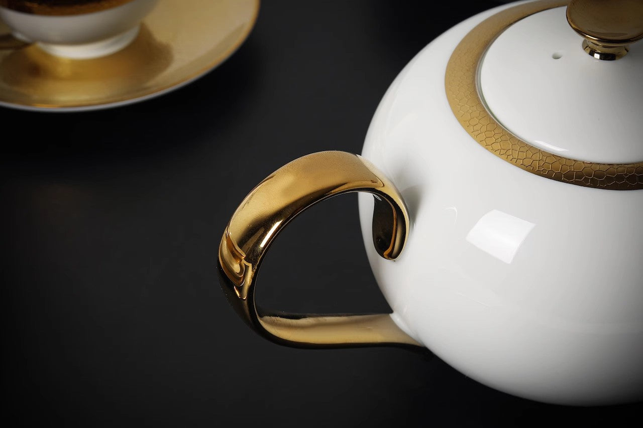 Gold-Trimmed Vintage Piqué Pattern European Bone China Luxury Coffee Cup Set