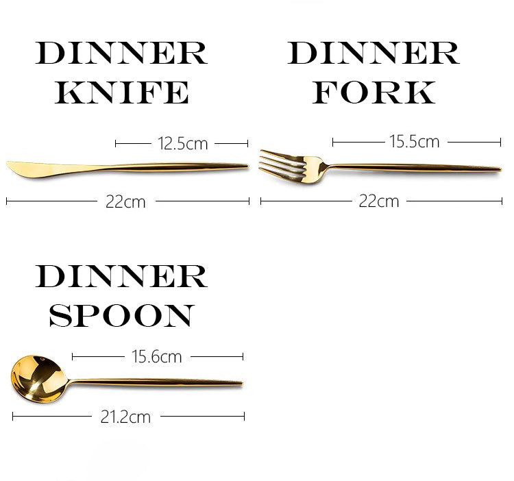 Western Tableware Set – 3-Piece Knife, Fork & Spoon Set (Gold Finish)