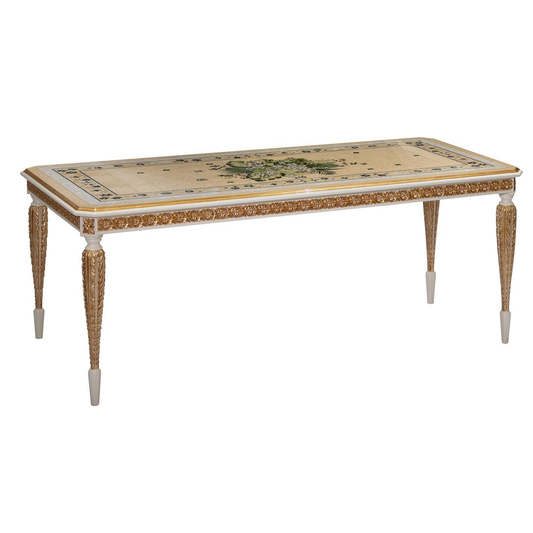 French-Style Luxury Solid Wood Dining Table with Shell Inlay