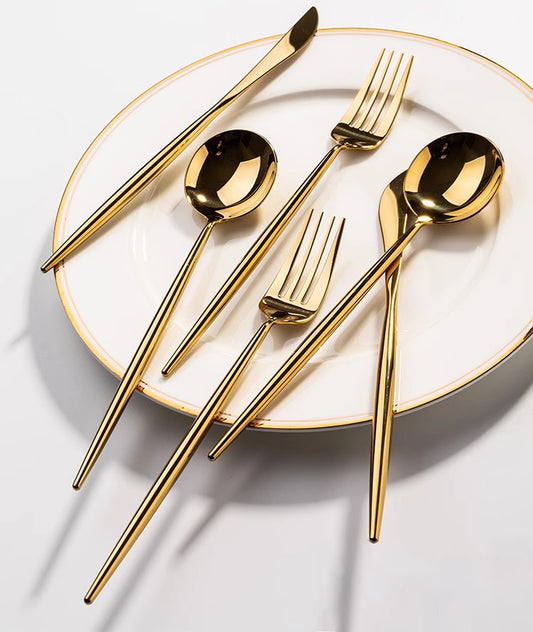 Western Tableware Set – 3-Piece Knife, Fork & Spoon Set (Gold Finish)