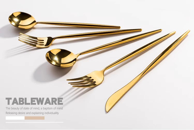 Western Tableware Set – 3-Piece Knife, Fork & Spoon Set (Gold Finish)