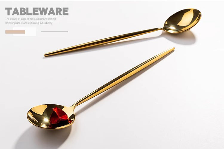 Western Tableware Set – 3-Piece Knife, Fork & Spoon Set (Gold Finish)