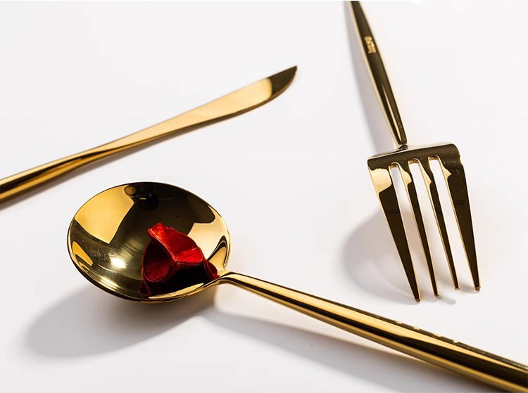 Western Tableware Set – 3-Piece Knife, Fork & Spoon Set (Gold Finish)
