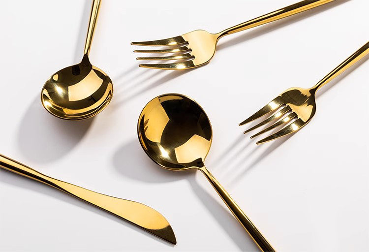 Western Tableware Set – 3-Piece Knife, Fork & Spoon Set (Gold Finish)