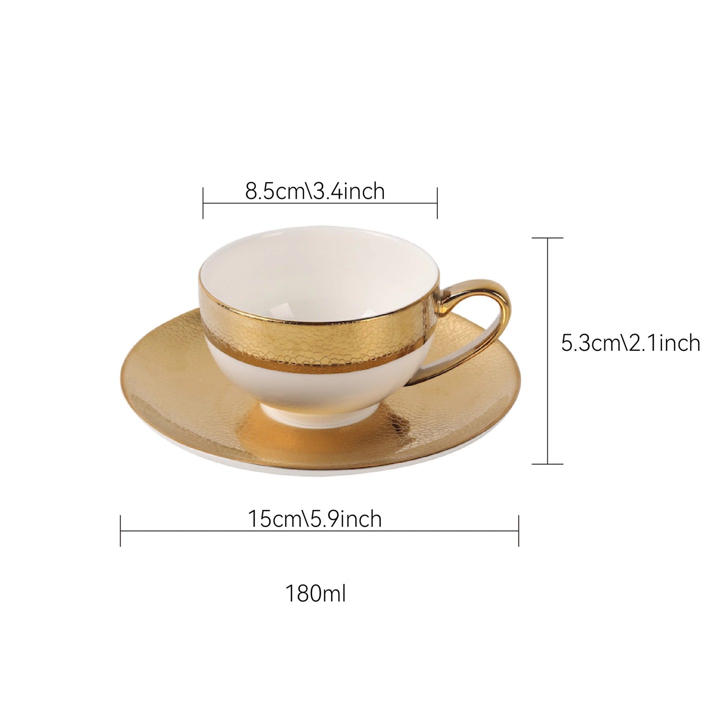 Gold-Trimmed Vintage Piqué Pattern European Bone China Luxury Coffee Cup Set