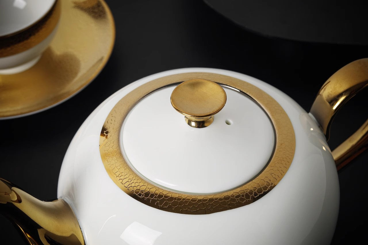 Gold-Trimmed Vintage Piqué Pattern European Bone China Luxury Coffee Cup Set